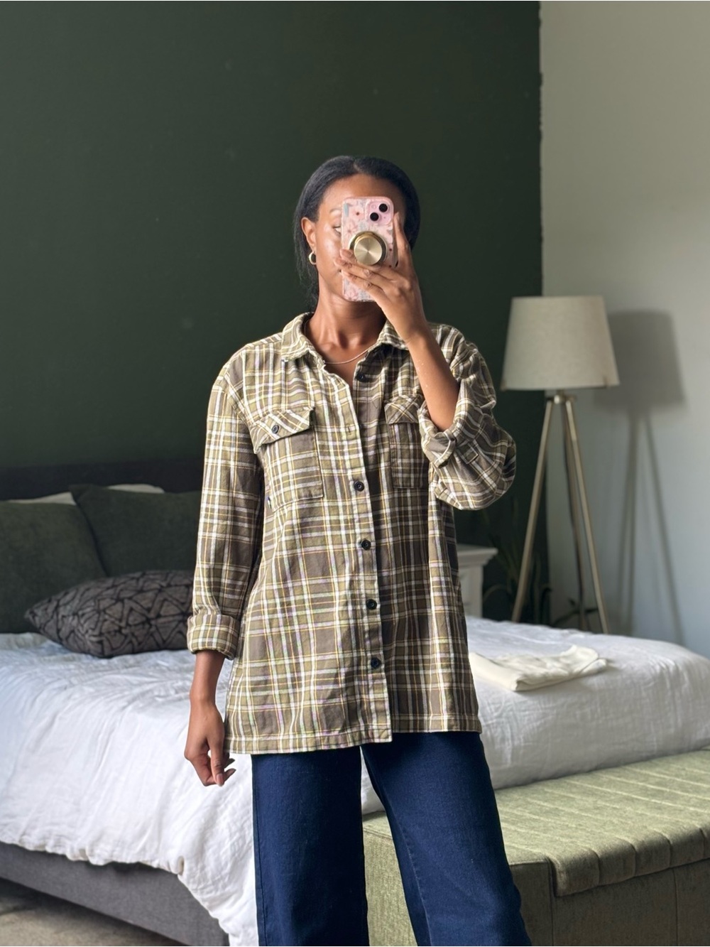 Puma Olive & Cream Plaid Lightweight Shirt Jacket
